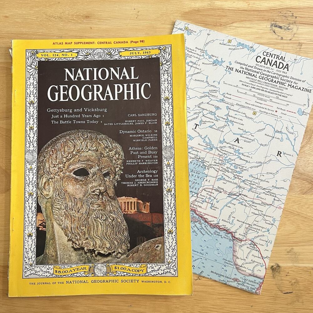 National Geographic July 1963 Gettysburg Vicksburg Ontario Athens Coke With Map